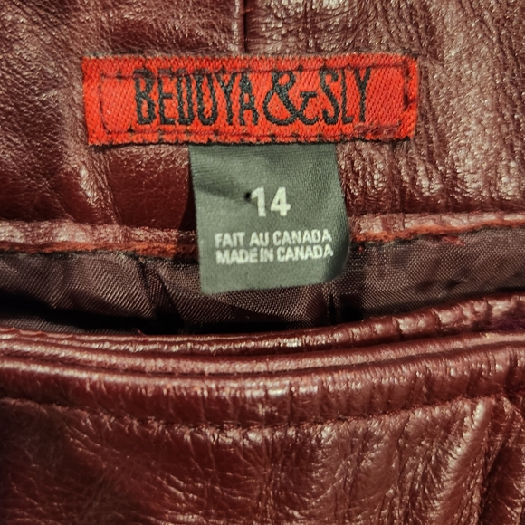 Genuine Leather Straight Leg Pants Burgandy Fully Lined - Picture 4 of 5